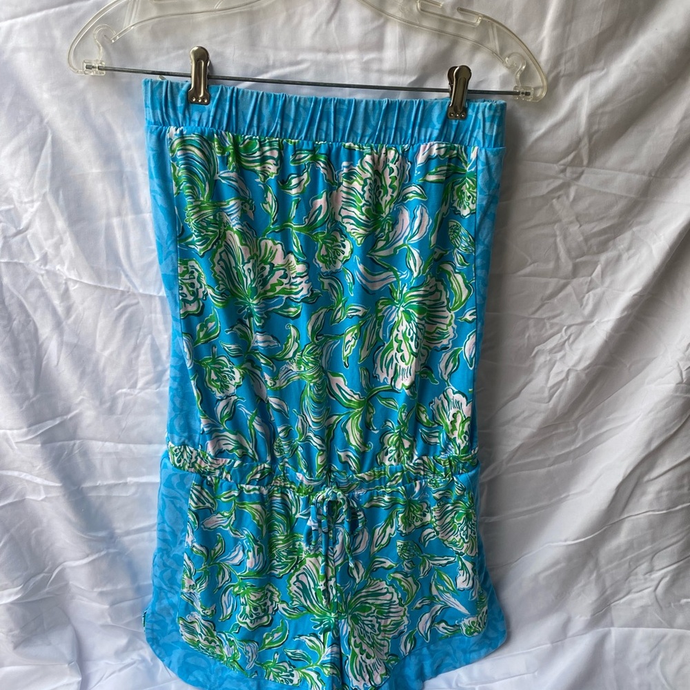 Lilly Pulitzer Blue Floral Romper with Green Accents